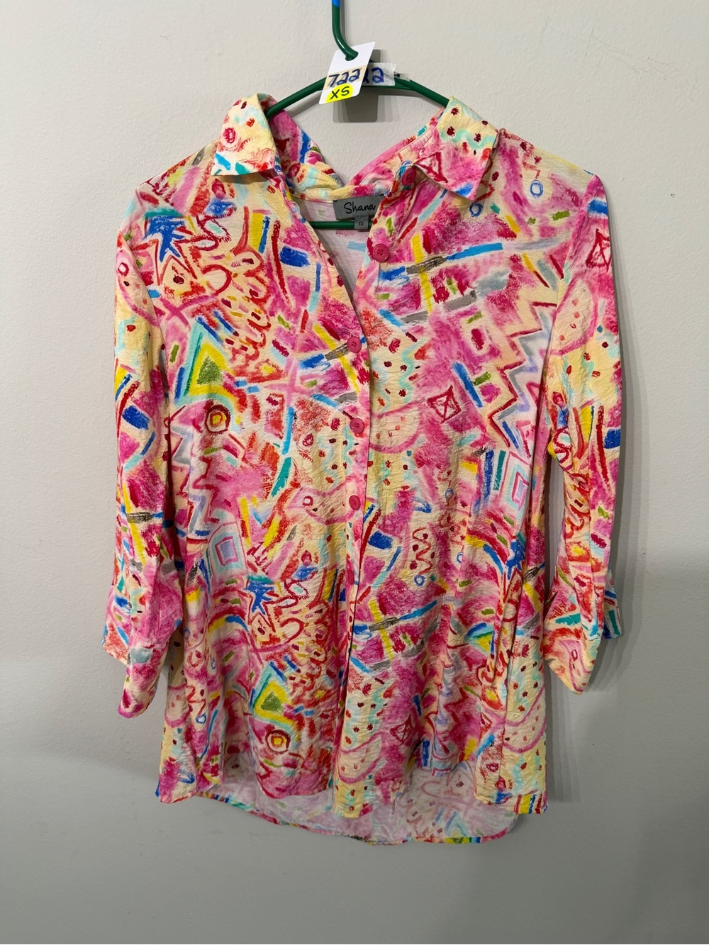 Women’s Shana Multicolor Abstract Print Button Front Blouse Size XS